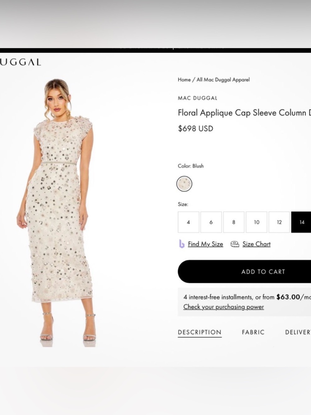 Mac Duggal Ivory Sequin Floral Midi Dress - Picture 2 of 8